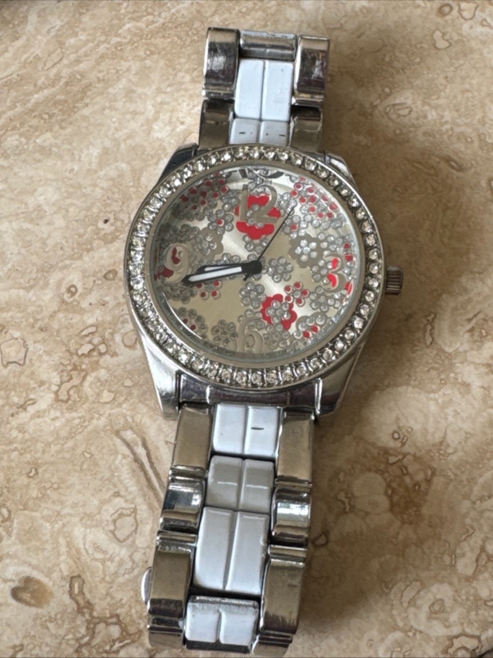 Geneva Silver Watch with White and Pink Accents